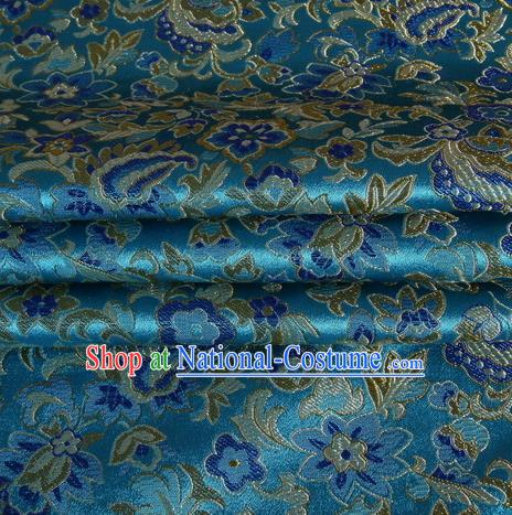 Chinese Traditional Costume Royal Palace Pattern Blue Satin Brocade Fabric, Chinese Ancient Clothing Drapery Hanfu Cheongsam Material