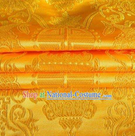 Chinese Traditional Costume Royal Palace Pattern Golden Satin Brocade Fabric, Chinese Ancient Clothing Drapery Hanfu Cheongsam Material