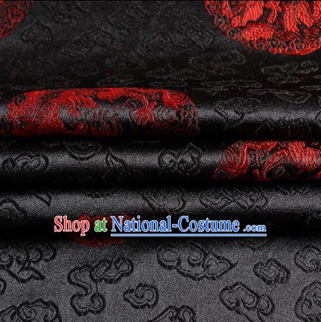 Chinese Traditional Costume Royal Palace Dragon Pattern Black Satin Brocade Fabric, Chinese Ancient Clothing Drapery Hanfu Cheongsam Material