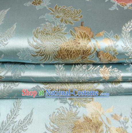 Chinese Traditional Costume Royal Palace Peony Pattern Blue Satin Brocade Fabric, Chinese Ancient Clothing Drapery Hanfu Cheongsam Material