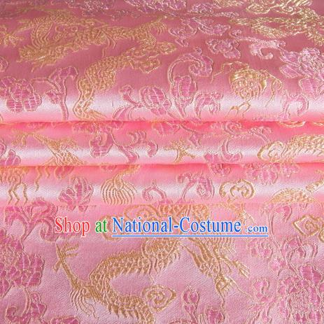 Chinese Traditional Costume Royal Palace Dragon Pattern Pink Satin Brocade Fabric, Chinese Ancient Clothing Drapery Hanfu Cheongsam Material