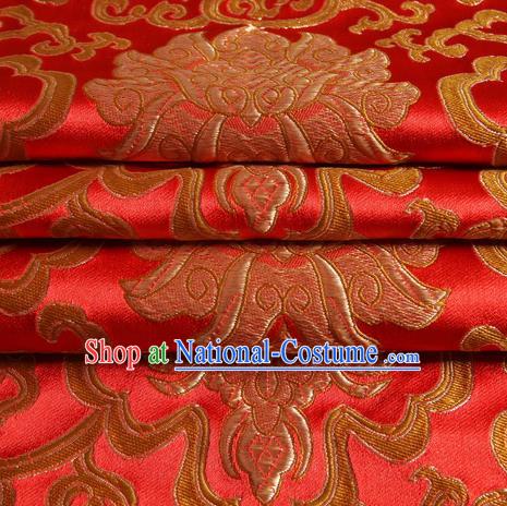 Chinese Traditional Costume Royal Palace Golden Rich Pattern Red Satin Brocade Fabric, Chinese Ancient Clothing Drapery Hanfu Cheongsam Material