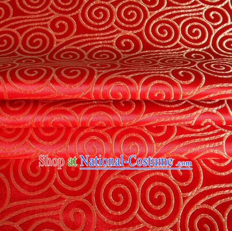 Chinese Traditional Costume Royal Palace Auspicious Clouds Pattern Red Satin Brocade Fabric, Chinese Ancient Clothing Drapery Hanfu Cheongsam Material