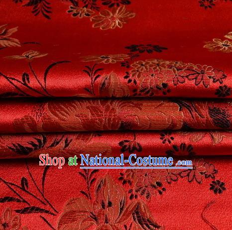 Chinese Traditional Costume Royal Palace Peony Pattern Red Satin Brocade Fabric, Chinese Ancient Clothing Drapery Hanfu Cheongsam Material