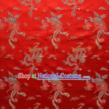 Chinese Traditional Costume Royal Palace Phenix Pattern Red Satin Brocade Fabric, Chinese Ancient Clothing Drapery Hanfu Cheongsam Material