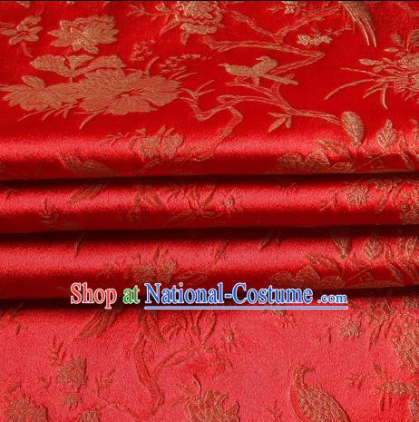 Chinese Traditional Costume Royal Palace Magpie Pattern Red Satin Brocade Fabric, Chinese Ancient Clothing Drapery Hanfu Cheongsam Material