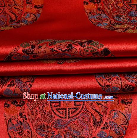 Chinese Traditional Costume Royal Palace Dragons Pattern Red Satin Brocade Fabric, Chinese Ancient Clothing Drapery Hanfu Cheongsam Material