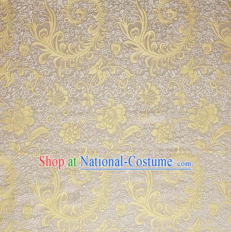 Chinese Traditional Costume Royal Palace Pteris Pattern White Satin Brocade Fabric, Chinese Ancient Clothing Drapery Hanfu Cheongsam Material