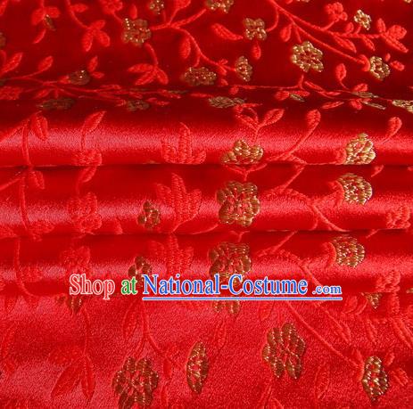 Chinese Royal Palace Traditional Costume Flowers Pattern Red Satin Brocade Fabric, Chinese Ancient Clothing Drapery Hanfu Cheongsam Material