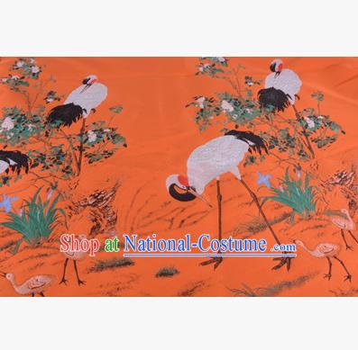 Chinese Traditional Costume Royal Palace Jacquard Weave Crane Orange Brocade Fabric, Chinese Ancient Clothing Drapery Hanfu Cheongsam Material