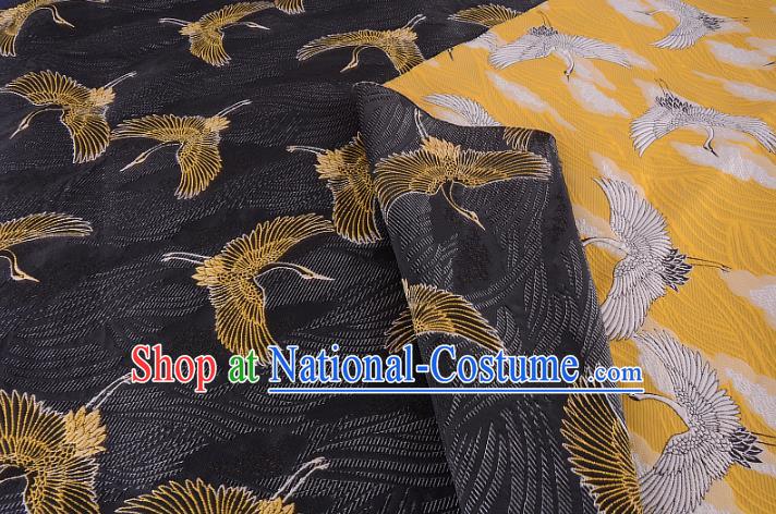 Chinese Traditional Costume Royal Palace Jacquard Weave Crane Yellow Brocade Kimono Fabric, Chinese Ancient Clothing Drapery Hanfu Cheongsam Material