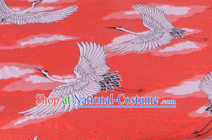 Chinese Traditional Costume Royal Palace Jacquard Weave Crane Red Brocade Kimono Fabric, Chinese Ancient Clothing Drapery Hanfu Cheongsam Material