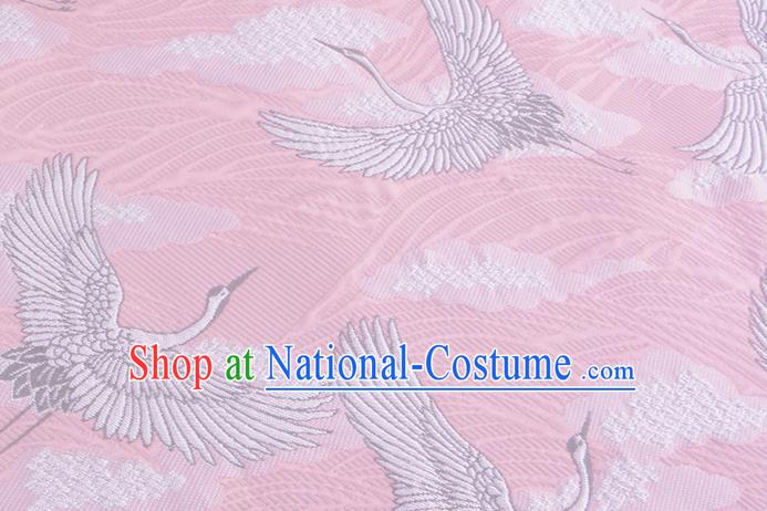 Chinese Traditional Costume Royal Palace Jacquard Weave Crane Pink Brocade Kimono Fabric, Chinese Ancient Clothing Drapery Hanfu Cheongsam Material