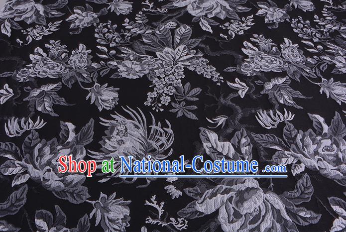 Chinese Traditional Costume Royal Palace Jacquard Weave Chrysanthemum Black Fabric, Chinese Ancient Clothing Drapery Hanfu Cheongsam Material