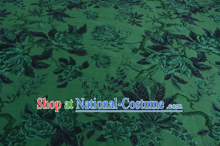 Chinese Traditional Costume Royal Palace Jacquard Weave Chrysanthemum Green Fabric, Chinese Ancient Clothing Drapery Hanfu Cheongsam Material