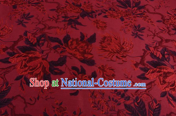 Chinese Traditional Costume Royal Palace Jacquard Weave Chrysanthemum Red Fabric, Chinese Ancient Clothing Drapery Hanfu Cheongsam Material