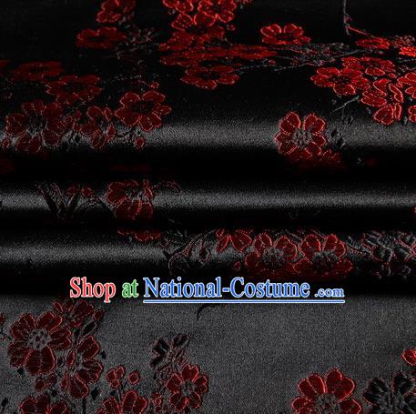 Chinese Traditional Costume Royal Palace Plum Blossom Pattern Black Satin Brocade Fabric, Chinese Ancient Clothing Drapery Hanfu Cheongsam Material