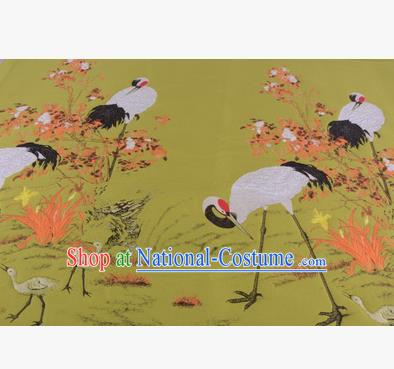 Chinese Traditional Costume Royal Palace Jacquard Weave Crane Ginger Brocade Fabric, Chinese Ancient Clothing Drapery Hanfu Cheongsam Material