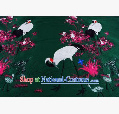 Chinese Traditional Costume Royal Palace Jacquard Weave Crane Deep Green Brocade Fabric, Chinese Ancient Clothing Drapery Hanfu Cheongsam Material