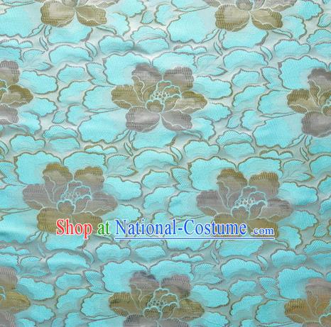 Chinese Traditional Costume Royal Palace Lotus Pattern Blue Satin Brocade Fabric, Chinese Ancient Clothing Drapery Hanfu Cheongsam Material