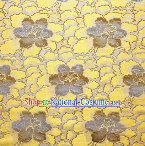 Chinese Traditional Costume Royal Palace Lotus Pattern Yellow Satin Brocade Fabric, Chinese Ancient Clothing Drapery Hanfu Cheongsam Material