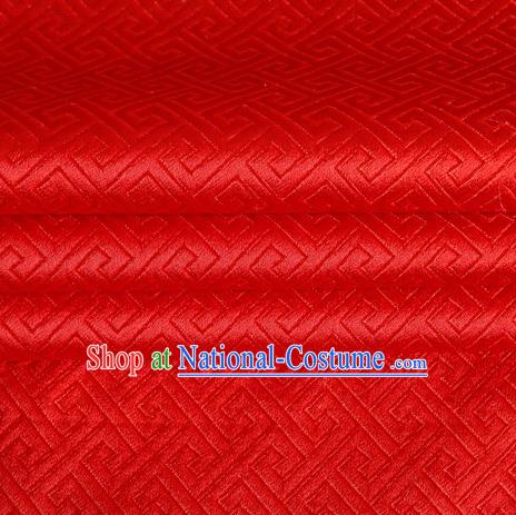 Chinese Traditional Costume Royal Palace Great Wall Pattern Red Satin Brocade Fabric, Chinese Ancient Clothing Drapery Hanfu Cheongsam Material