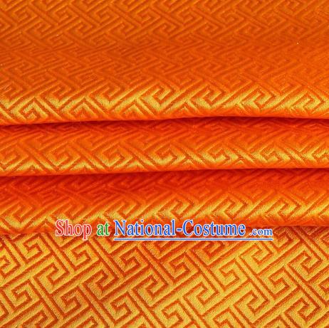 Chinese Traditional Costume Royal Palace Great Wall Pattern Mud Golden Satin Brocade Fabric, Chinese Ancient Clothing Drapery Hanfu Cheongsam Material