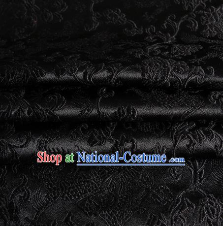 Chinese Traditional Costume Royal Palace Dragons Pattern Black Satin Brocade Fabric, Chinese Ancient Clothing Drapery Hanfu Cheongsam Material