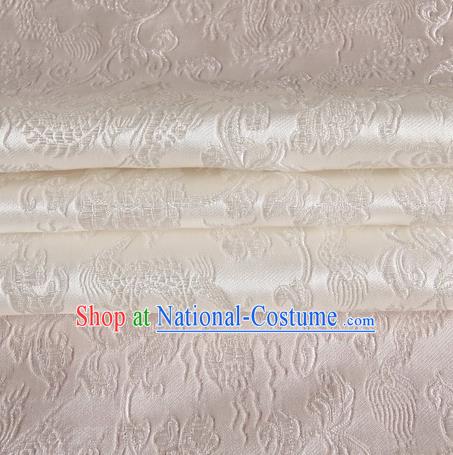 Chinese Traditional Costume Royal Palace Dragons Pattern White Satin Brocade Fabric, Chinese Ancient Clothing Drapery Hanfu Cheongsam Material