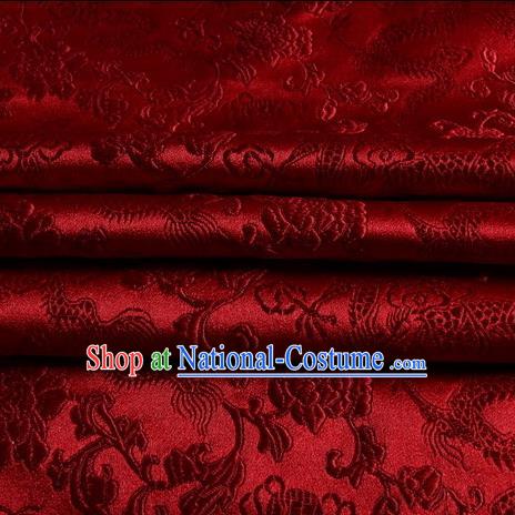 Chinese Traditional Costume Royal Palace Dragons Pattern Purplish Red Satin Brocade Fabric, Chinese Ancient Clothing Drapery Hanfu Cheongsam Material