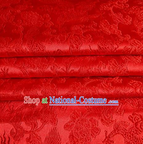 Chinese Traditional Costume Royal Palace Dragons Pattern Red Satin Brocade Fabric, Chinese Ancient Clothing Drapery Hanfu Cheongsam Material