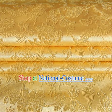 Chinese Traditional Costume Royal Palace Dragons Pattern Golden Satin Brocade Fabric, Chinese Ancient Clothing Drapery Hanfu Cheongsam Material