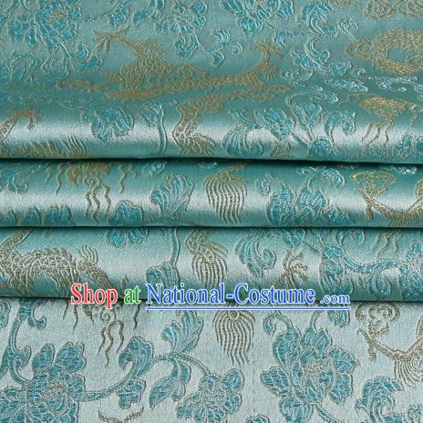 Chinese Traditional Costume Royal Palace Dragons Pattern Blue Satin Brocade Fabric, Chinese Ancient Clothing Drapery Hanfu Cheongsam Material