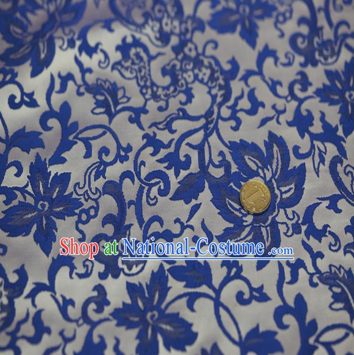 Chinese Traditional Costume Royal Palace Blue and White Porcelain Pattern Satin Nanjing Brocade Fabric, Chinese Ancient Clothing Drapery Hanfu Cheongsam Material