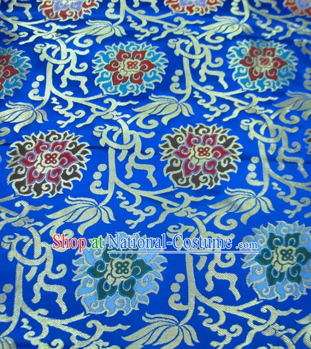 Chinese Traditional Costume Royal Palace Rose Pattern Royalblue Satin Nanjing Brocade Fabric, Chinese Ancient Clothing Drapery Hanfu Cheongsam Material