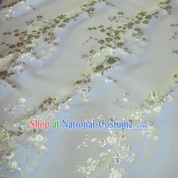 Chinese Traditional Costume Royal Palace Golden Wintersweet Pattern Satin Brocade Fabric, Chinese Ancient Clothing Drapery Hanfu Cheongsam Material