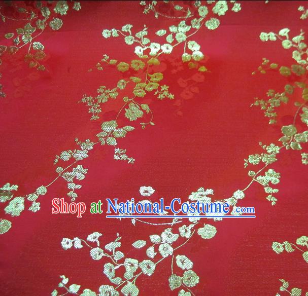 Chinese Traditional Costume Royal Palace Golden Wintersweet Pattern Satin Red Brocade Fabric, Chinese Ancient Clothing Drapery Hanfu Cheongsam Material