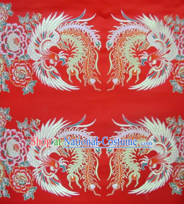 Chinese Traditional Costume Royal Palace Phoenix Pattern Red Satin Nanjing Brocade Fabric, Chinese Ancient Clothing Drapery Hanfu Cheongsam Material