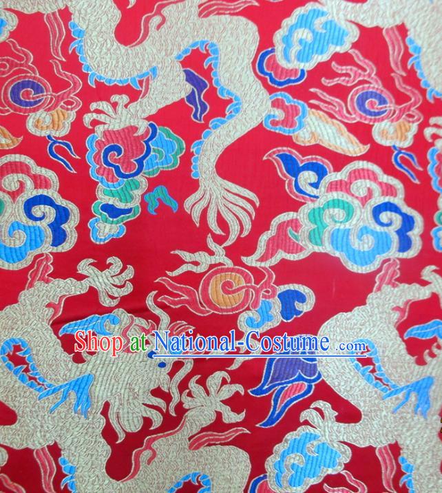 Chinese Traditional Costume Royal Palace Dragon Pattern Red Satin Nanjing Brocade Fabric, Chinese Ancient Clothing Drapery Hanfu Cheongsam Material