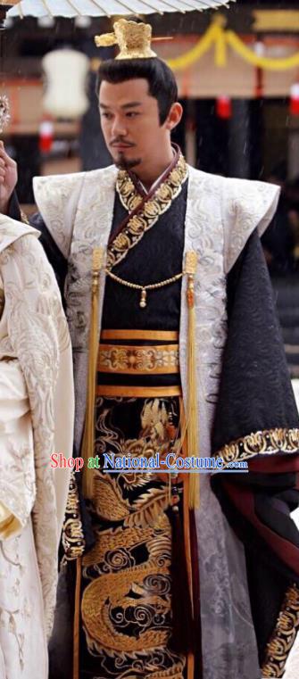 Traditional Chinese Tang Dynasty Imperial Emperor Clothing, China Ancient Majesty Embroidered Costume and Headpiece Complete Set for Men