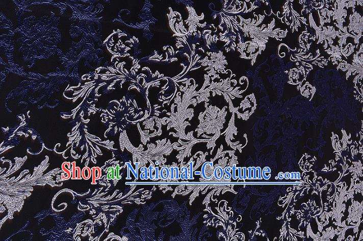 Chinese Traditional Costume Royal Palace Jacquard Weave Navy Brocade Fabric, Chinese Ancient Clothing Drapery Hanfu Cheongsam Material