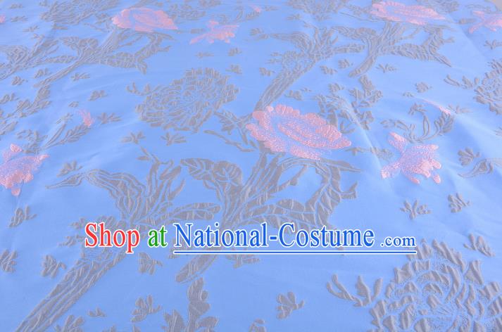 Chinese Traditional Costume Royal Palace Jacquard Weave Blue Satin Brocade Fabric, Chinese Ancient Clothing Drapery Hanfu Cheongsam Material