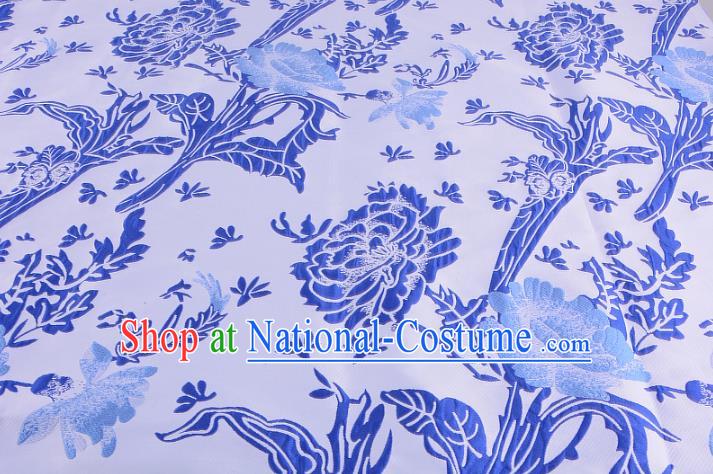 Chinese Traditional Costume Royal Palace Jacquard Weave White Satin Brocade Fabric, Chinese Ancient Clothing Drapery Hanfu Cheongsam Material