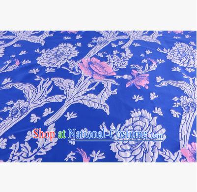 Chinese Traditional Costume Royal Palace Jacquard Weave Deep Blue Satin Brocade Fabric, Chinese Ancient Clothing Drapery Hanfu Cheongsam Material