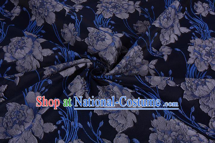 Chinese Traditional Costume Royal Palace Jacquard Weave Rose Navy Brocade Fabric, Chinese Ancient Clothing Drapery Hanfu Cheongsam Material