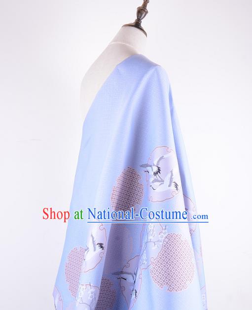 Chinese Traditional Costume Royal Palace Printing Crane Blue Brocade Fabric, Chinese Ancient Clothing Drapery Hanfu Cheongsam Material