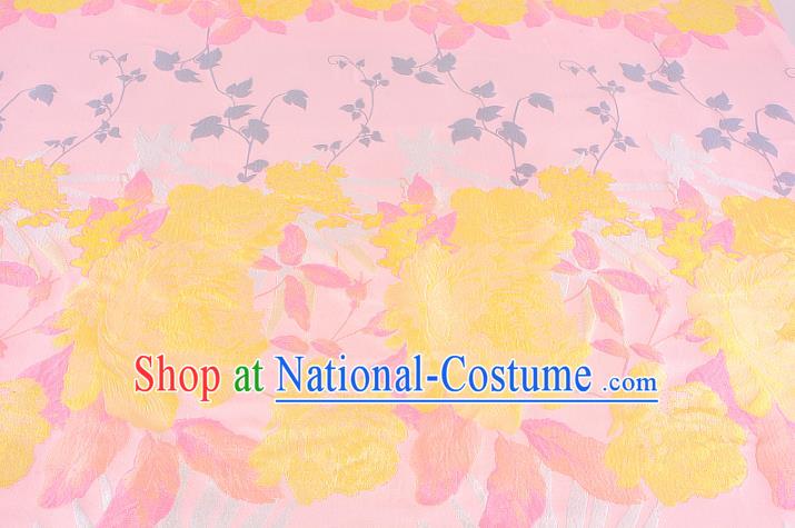 Chinese Traditional Costume Royal Palace Peony Pattern Pink Brocade Fabric, Chinese Ancient Clothing Drapery Hanfu Cheongsam Material