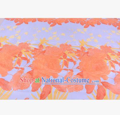 Chinese Traditional Costume Royal Palace Peony Pattern Orange Brocade Fabric, Chinese Ancient Clothing Drapery Hanfu Cheongsam Material