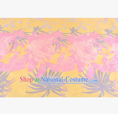 Chinese Traditional Costume Royal Palace Peony Pattern Yellow Brocade Fabric, Chinese Ancient Clothing Drapery Hanfu Cheongsam Material