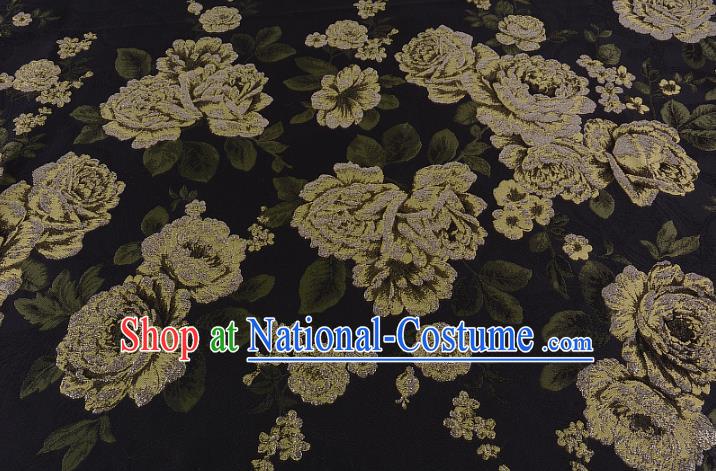 Chinese Traditional Costume Royal Palace Jacquard Weave Peony Black Brocade Fabric, Chinese Ancient Clothing Drapery Hanfu Cheongsam Material